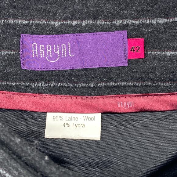 ARAYAL Skirt 42 Wool Flannel Pinstriped Wrap Mini Pleated Asymmetric Gray - Picture 5 of 10